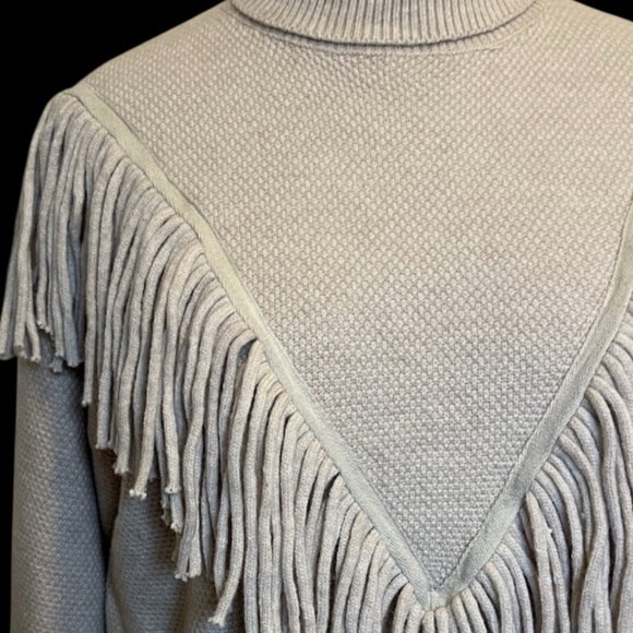 Grace + Karma Cream Cowl Turtleneck Sweater with Fringe Detail - Picture 2 of 5